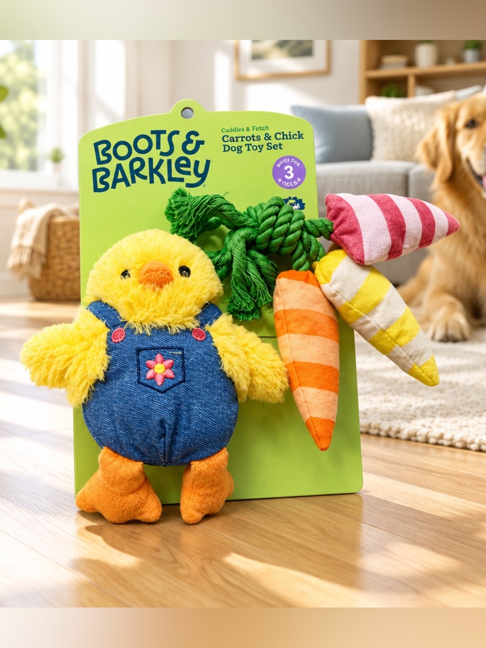 NWT Boots & Barkley Pet Toys Chick with 3 Carrots On Rope Small - Medium Dogs
